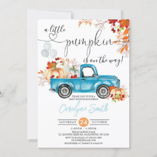 Invitation Baby shower d'automne du petit Citrouille Blue Tru