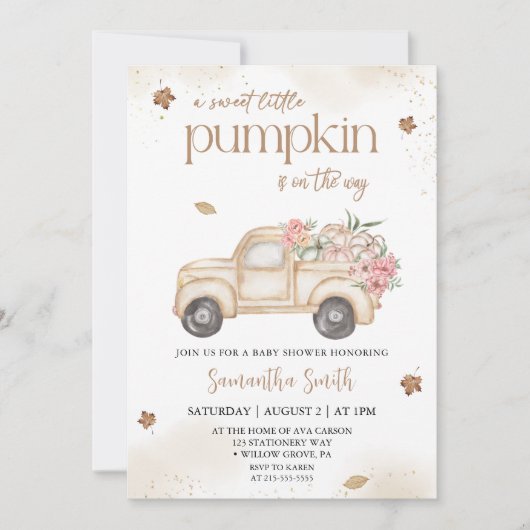 Invitation Baby shower d'automne du petit citrouille Floral T (Devant)