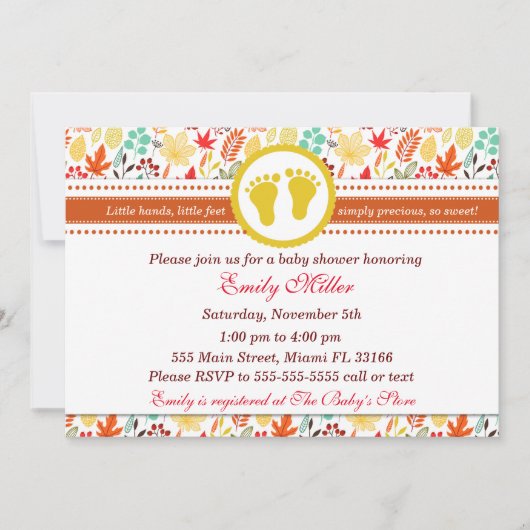 Invitation Baby shower d'automne Feuilles d'automn (Devant)