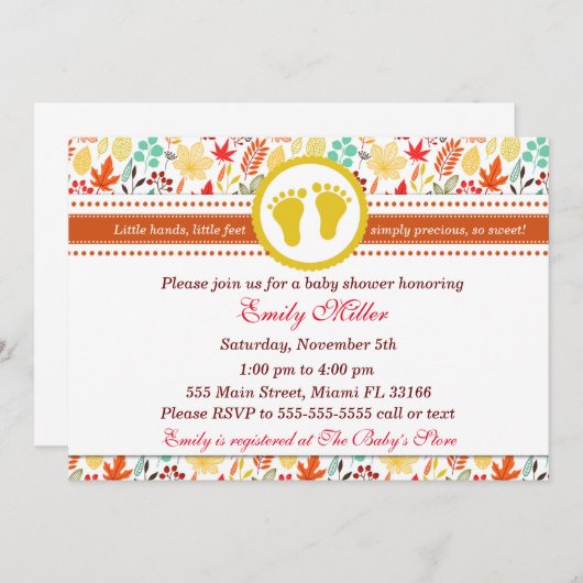 Invitation Baby shower d'automne Feuilles d'automn (Devant / Derrière)