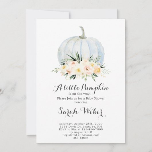 Invitation Baby shower d'automne fille citrouille (Devant)