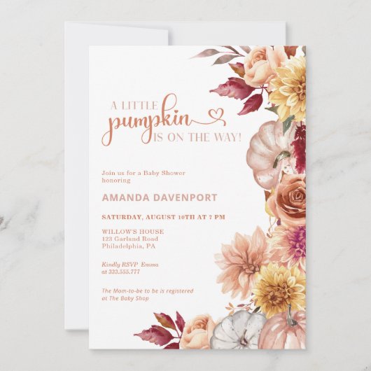 Invitation Baby shower d'automne Floral (Devant)