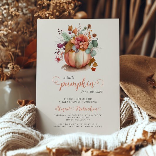 Invitation Baby shower d'automne Floral Petit Citrouille
