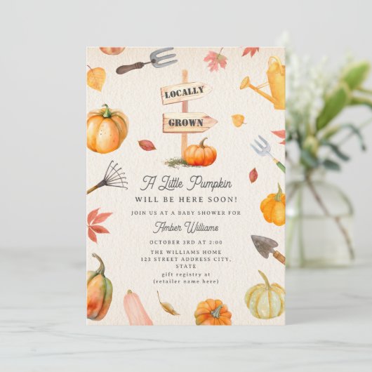 Invitation Baby shower d'automne neutre citrouille Patch (Debout devant)