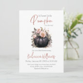 Invitation Baby shower d'automne noir Citrouille rose pâle ro (Debout devant)