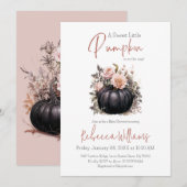 Invitation Baby shower d'automne noir Citrouille rose pâle ro (Devant / Derrière)