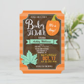 Invitation Baby shower d'automne ou d'Halloween Brown et oran (Debout devant)