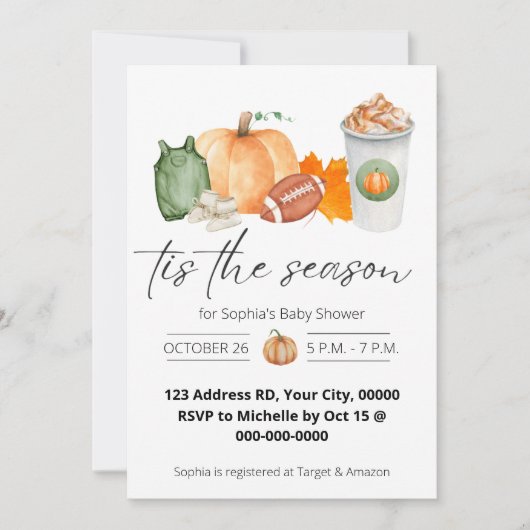 Invitation Baby shower d'automne, Petit Citrouille, Neutre se (Devant)