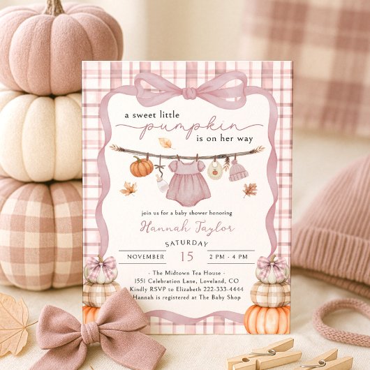 Invitation Baby shower d'automne pour petites filles Citrouil