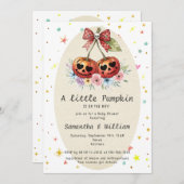 Invitation Baby shower d'automne Retro Citrouille Cherries Co (Devant / Derrière)