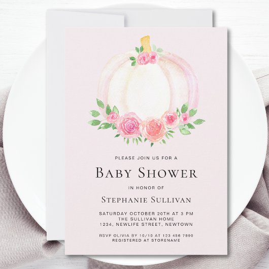 Invitation Baby shower d'automne rose Citrouille