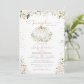 Invitation Baby shower d'automne rose et blanc petit Citrouil (Debout devant)