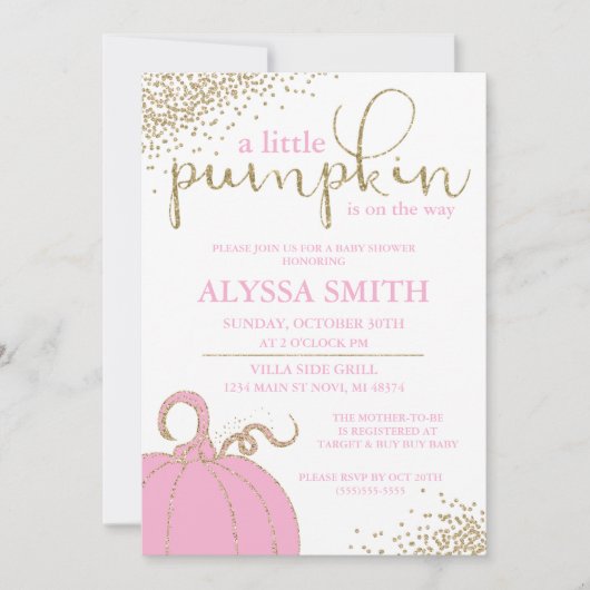 Invitation Baby shower d'automne rose Little Citro (Devant)
