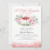 Invitation Baby shower d'automne Rose or brillant citrouille (Devant)