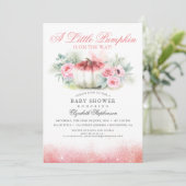 Invitation Baby shower d'automne Rose or brillant citrouille (Debout devant)