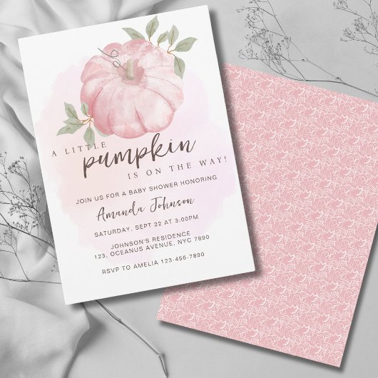 Invitation Baby shower d'automne rose Petit Citrouille