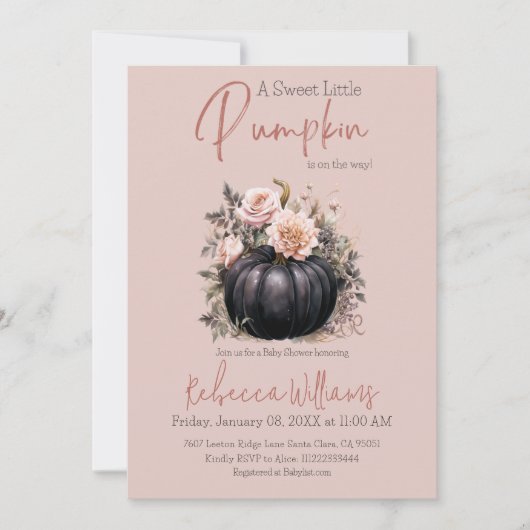Invitation Baby shower d'automne rose rose pâle Citrouille do (Devant)