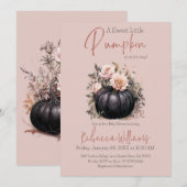 Invitation Baby shower d'automne rose rose pâle Citrouille do (Devant / Derrière)