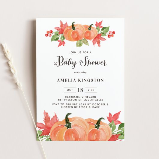 Invitation Baby shower d'automne Russe Citrouilles aquarelle