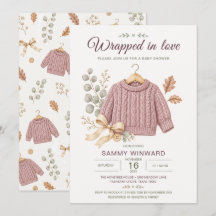 Invitation Baby Shower d'Automne Sweater Rose Pous