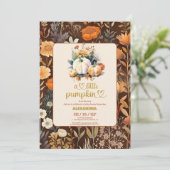 Invitation Baby shower d'automne Teracotta Little citrouille (Debout devant)