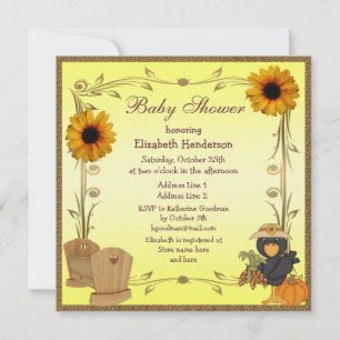 Invitation Baby shower d'automne, tournesols, lit d'enfant et