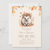 Invitation Baby shower d'automne Woodland Cute Hedgehog Code  (Devant)