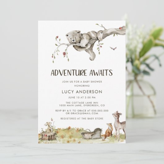 Invitation Baby shower d'aventure (Debout devant)