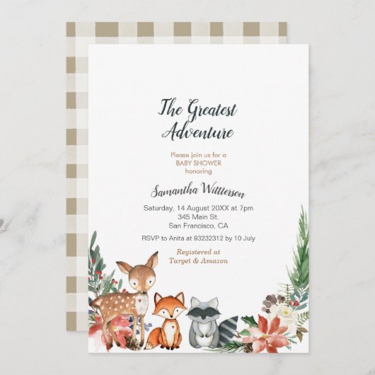 Invitation Baby shower d'aventure animale rustique (Devant / Derrière)