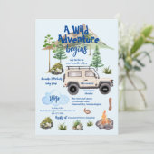 Invitation Baby shower d'aventure aquarelle Camper (Debout devant)