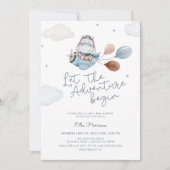 Invitation Baby shower d'aventure avion vintage (Devant)