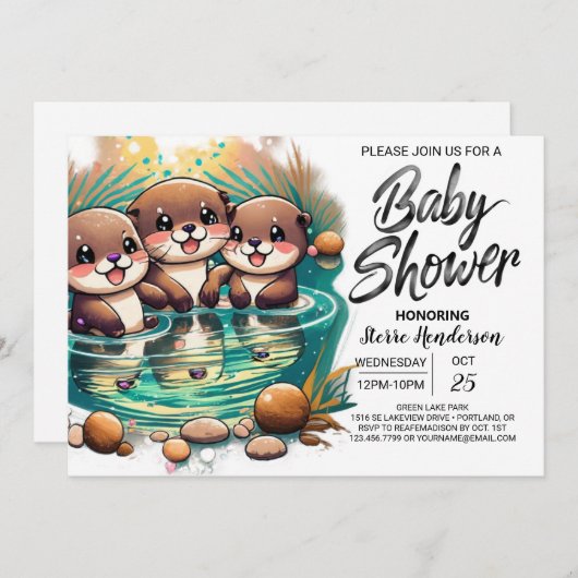 Invitation Baby shower d'aventure Boho Otter (Devant / Derrière)