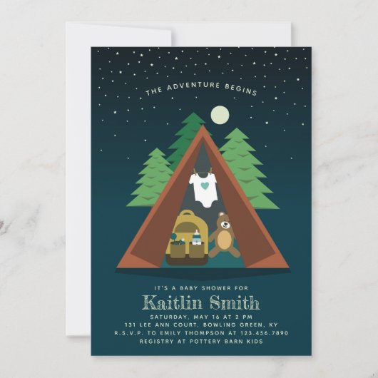Invitation Baby shower d'aventure Camping (Devant)
