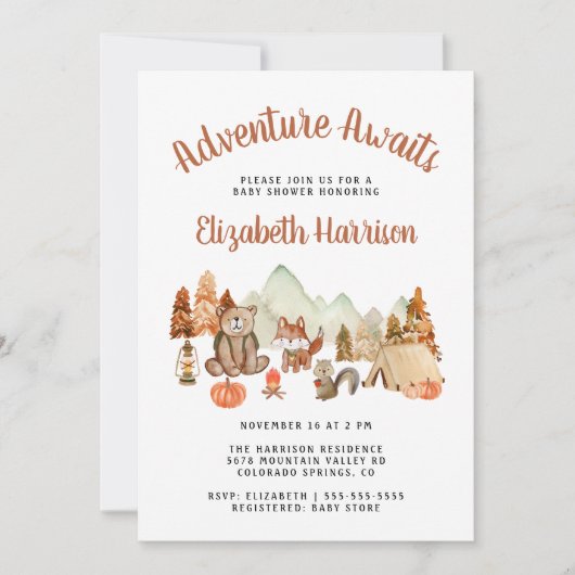 Invitation Baby shower d'aventure d'automne pour les animaux  (Devant)