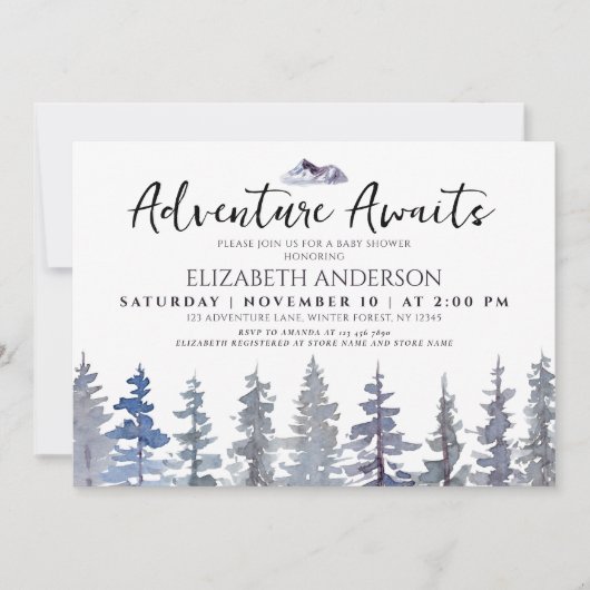Invitation Baby shower d'aventure des arbres d'hiver rustique (Devant)