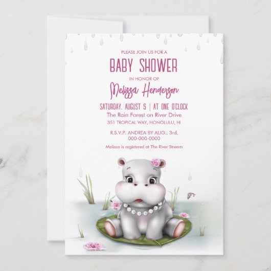 Invitation Baby shower d'aventure Hippo River (Devant)