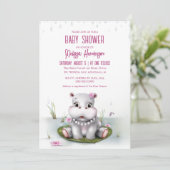 Invitation Baby shower d'aventure Hippo River (Debout devant)