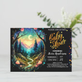 Invitation Baby shower d'aventure magique en bois mou (Debout devant)