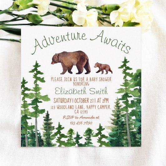 Invitation Baby shower d'aventure mignonne maman et bébé ours