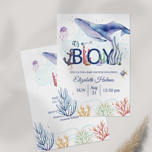 Invitation Baby shower d'aventure nautique aquarelle