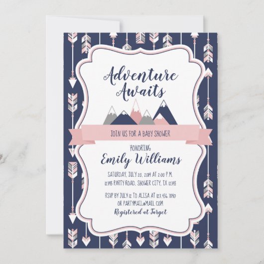 Invitation Baby shower d'aventure pour filles (Devant)
