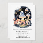 Invitation Baby shower d'aventure pour filles aux champignons (Devant / Derrière)
