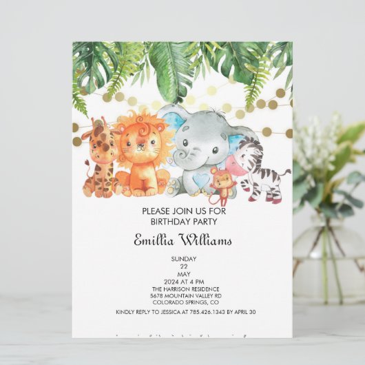Invitation Baby shower d'aventure pour les animaux des bois (Debout devant)