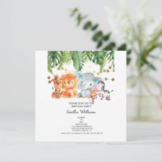 Invitation Baby shower d'aventure pour les animaux des bois (Debout devant)
