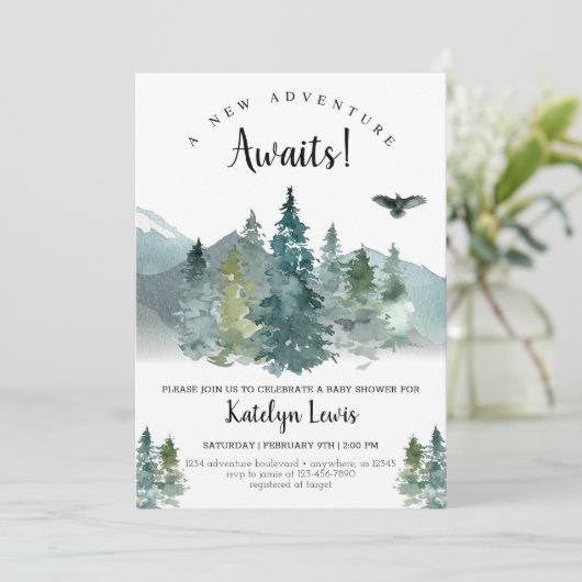 Invitation Baby shower d'aventure Rustique (Debout devant)
