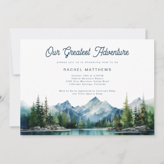 Invitation Baby shower d'aventure rustique Forest Mountain (Devant)
