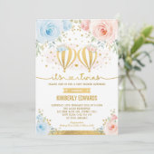 Invitation Baby shower d'aventure Twins Hot Air Balloon (Debout devant)
