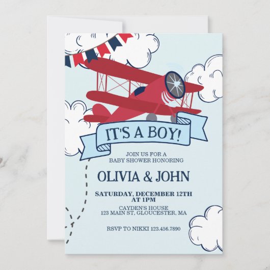 Invitation Baby shower d'avion (Devant)