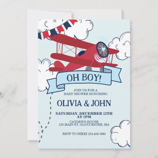Invitation Baby shower d'avion (Devant)