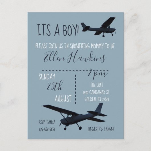 Invitation Baby shower d'avion (Devant)